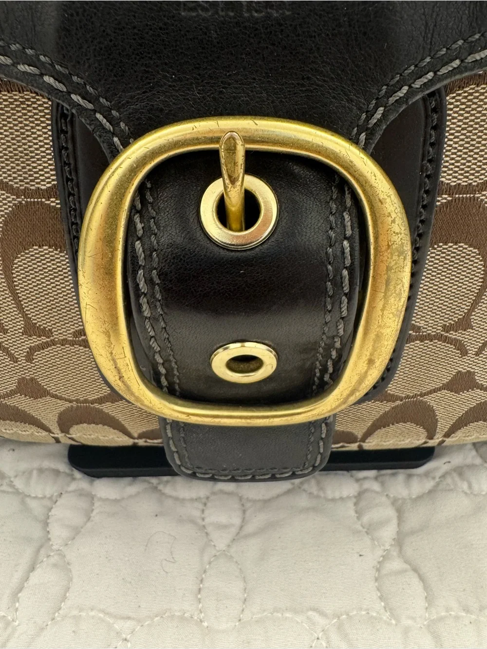 Y2K Coach Bleecker Signature Black Flap Bag Khaki Canvas No. 11434